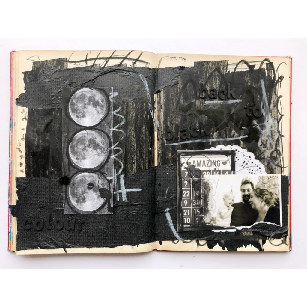 Back to Black - monochromatic art journaling page