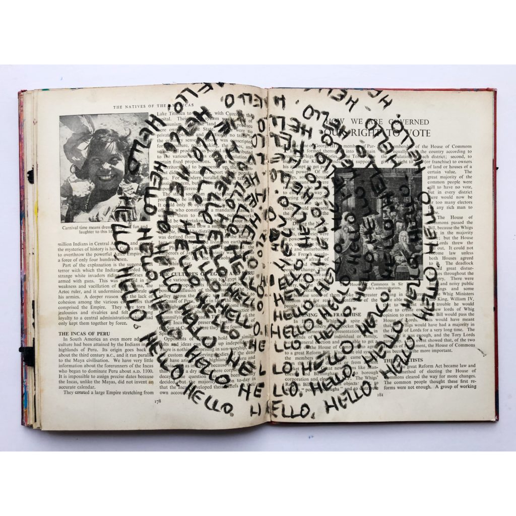 "Hello" spiral art journaling page