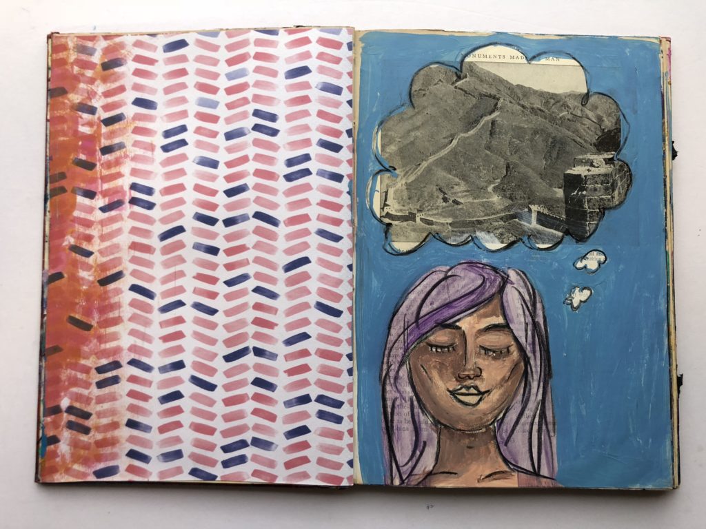 "dreamer" art journaling page - altered book